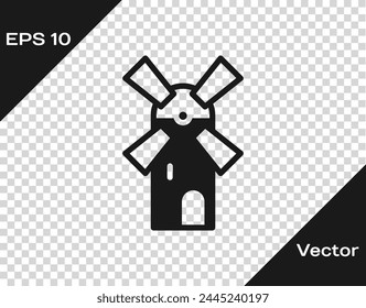 Black Windmill icon isolated on transparent background.  Vector