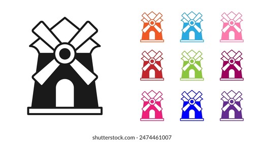 Black Windmill icon isolated on white background. Set icons colorful. Vector