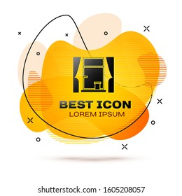 Black Window with curtains in the room icon isolated on white background. Abstract banner with liquid shapes. Vector Illustration