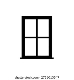 Black window frame with four panes on white background