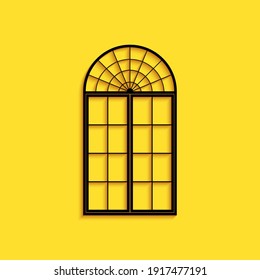 Black Window icon isolated on yellow background. Long shadow style. Vector.