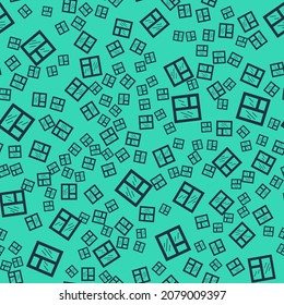 Black Window in room icon isolated seamless pattern on green background.  Vector