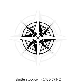 Black windrose compass silhouette isolated on white background