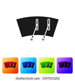 Black Windscreen wiper icon isolated on white background. Set icons in color square buttons. Vector Illustration