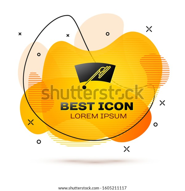 Black Windscreen\
wiper icon isolated on white background. Abstract banner with\
liquid shapes. Vector\
Illustration