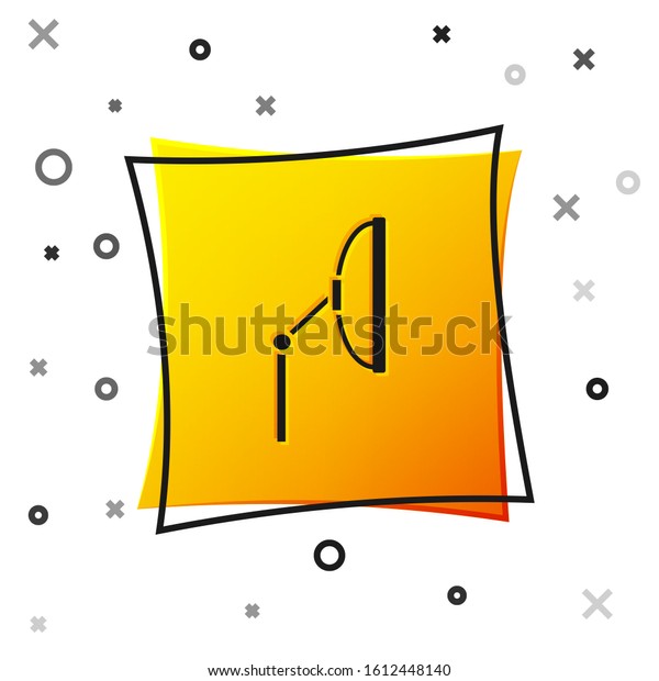Black Windscreen wiper icon\
isolated on white background. Yellow square button. Vector\
Illustration