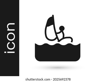 Black Windsurfing icon isolated on white background.  Vector