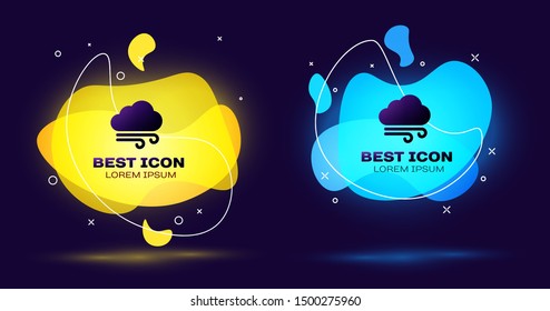 Black Windy weather icon isolated on dark blue background. Cloud and wind. Set abstract banner with liquid shapes. Vector Illustration