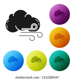 Black Windy weather icon isolated on white background. Cloud and wind. Set icons colorful circle buttons. Vector Illustration