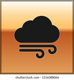 Black Windy weather icon isolated on gold background. Cloud and wind.  Vector Illustration