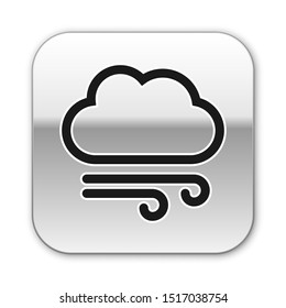 Black Windy weather icon isolated on white background. Cloud and wind. Silver square button. Vector Illustration