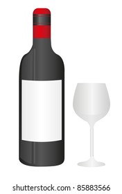 black wine bottle and wine cup isolated. vector