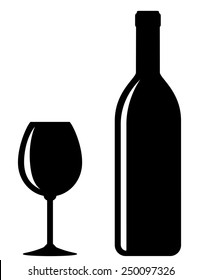 black wine bottle with glass on white background