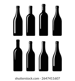 Black Wine Bottle Silhouettes on White Background bottles
