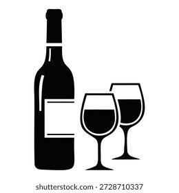 Black wine bottle and two glasses wine glass beverage
