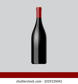 black wine bottle without label on gray background