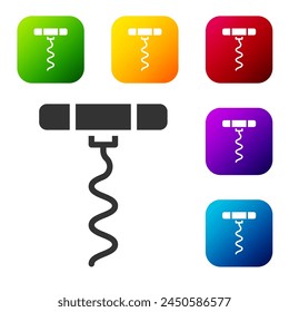 Black Wine corkscrew icon isolated on white background. Set icons in color square buttons. Vector Illustration