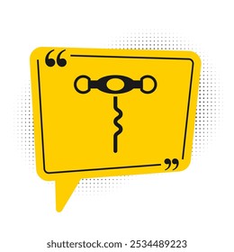 Black Wine corkscrew icon isolated on white background. Yellow speech bubble symbol. Vector