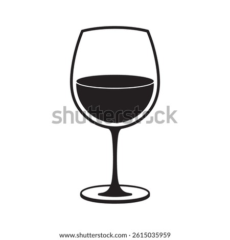 Black Wine Glass Icon with a Rounded Bowl and Slender Stem Representing Elegance, Celebration, and Fine Dining in Hospitality, Editable Vector Illustration isolated on a white background