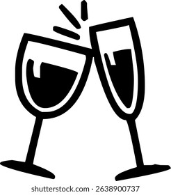Black Wine Glasses Clinking Icon.