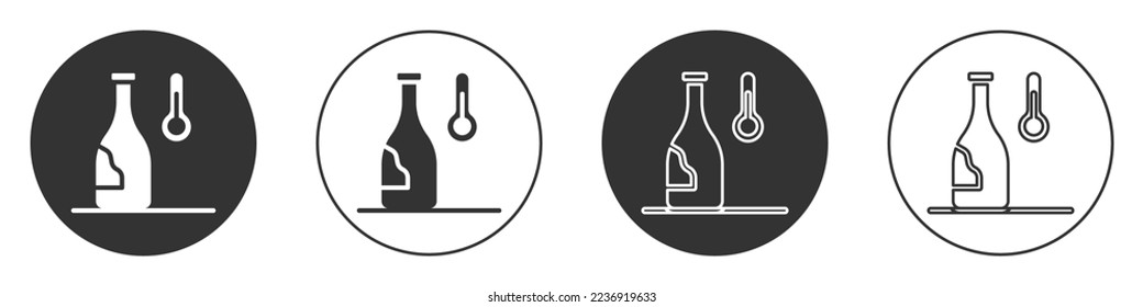 Black Wine temperature icon isolated on white background. Circle button. Vector