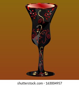 black wineglass with a polygonal pattern