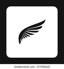 Black wing of bird icon in simple style isolated on white background. Flying symbol