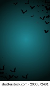 Black Wing Party Vector Blue Background. Bats Flying Flyer. Horrible Monster Pattern. Grunge Poster.