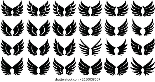 Black wing silhouettes collection on white background
