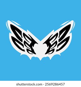 black wing vector design with abstract style seen from the front on a white background