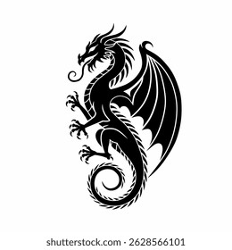 Black winged dragon, fierce and tribal styled.
