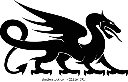 Black Winged Dragon Vector Illustration