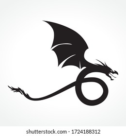 Black winged dragon, vector logo icon