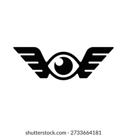 Logotipo de ojo alado negro en aislado que simboliza libertad y visión