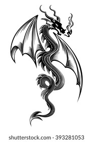 Black winged tribal dragon tattoo vector illustration