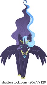 Black winged unicorn with blue eyes goes ahead
