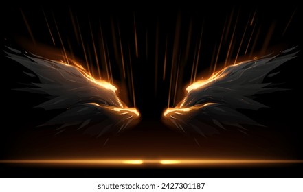 Black wings with fire and light effects