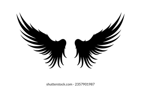 Alas negras en diseño plano, icono sobre fondo blanco. Ilustración del vector