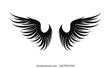 Black wings in flat design,icon on white background. Vector illustration