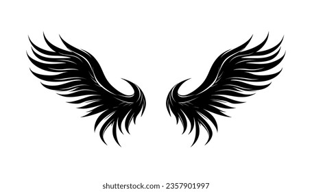 Black wings in flat design,icon on white background. Vector illustration
