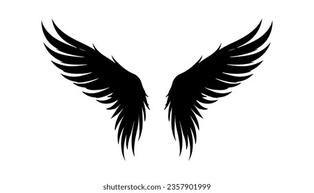 Black wings in flat design,icon on white background. Vector illustration