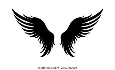 Black wings in flat design,icon on white background. Vector illustration