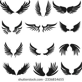 iconos de las alas negras. Insignias de Wings. Insignias de las alas de colección. Vector. icono de alas