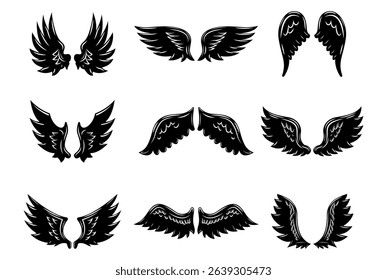 Black wings silhouette vector set
