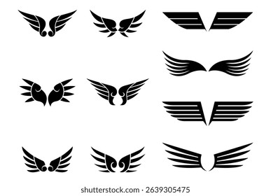 Black wings silhouette vector set