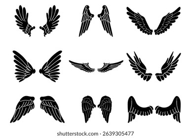 Black wings silhouette vector set