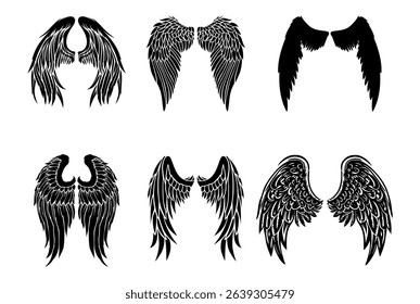 Black wings silhouette vector set