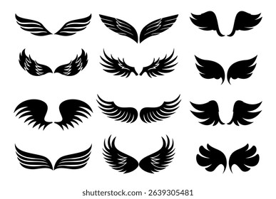 Black wings silhouette vector set