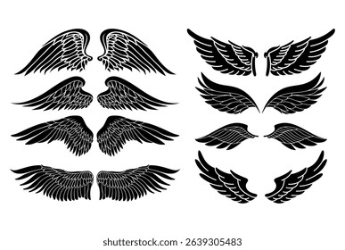 Black wings silhouette vector set
