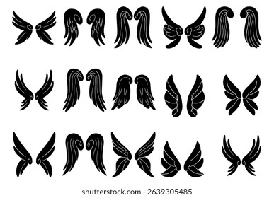 Black wings silhouette vector set